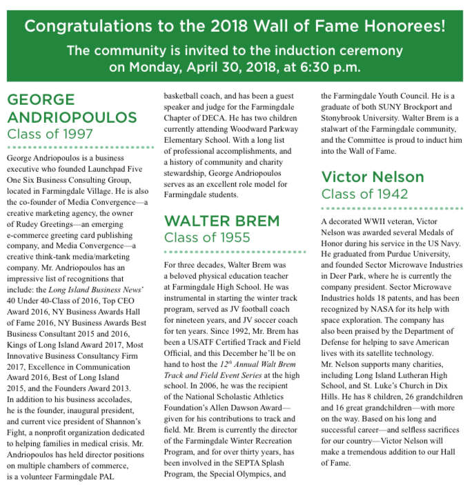Congratulations to the 2018 Wall of Fame Honorees!